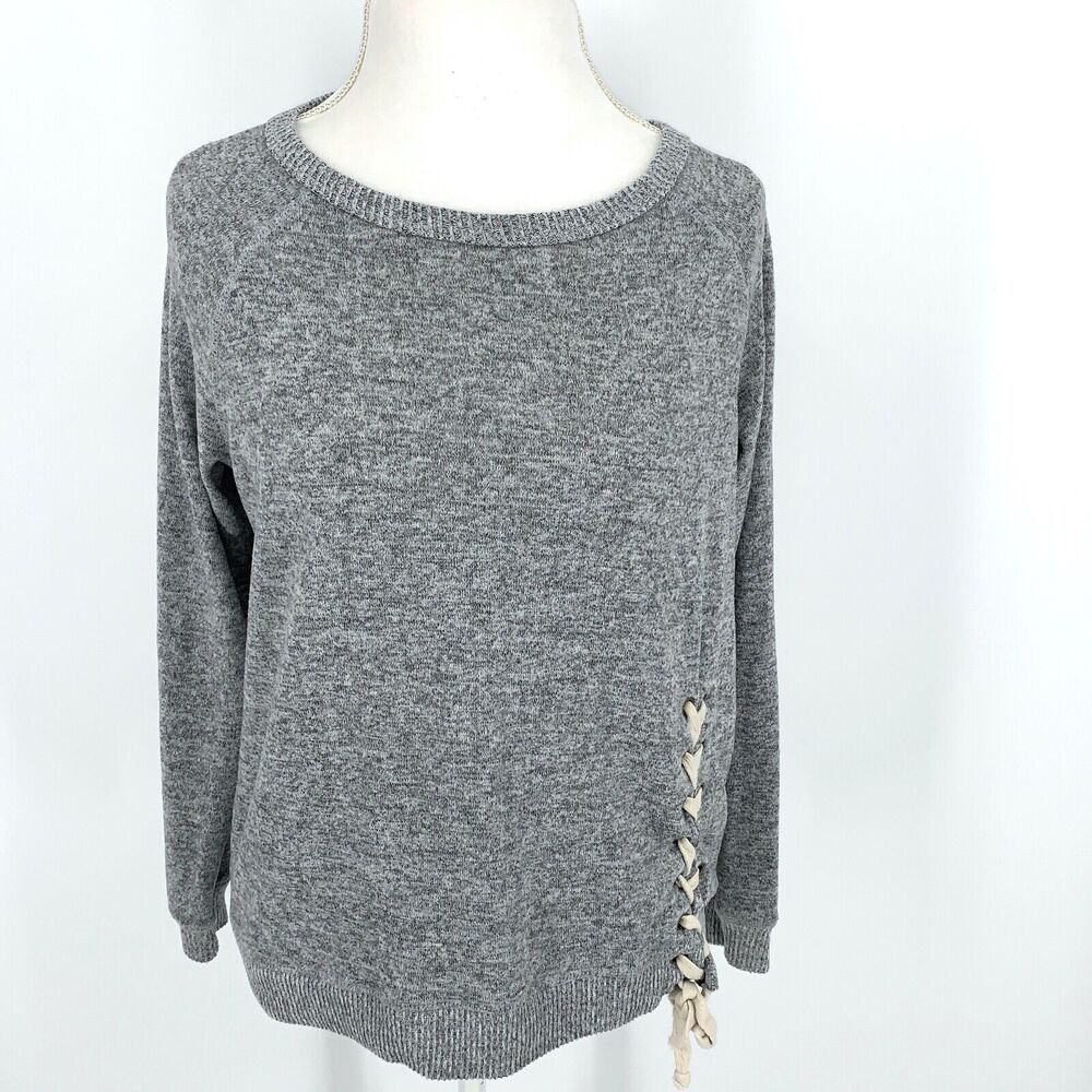 Telluride Clothing Company women's gray top with lace up hem, size L